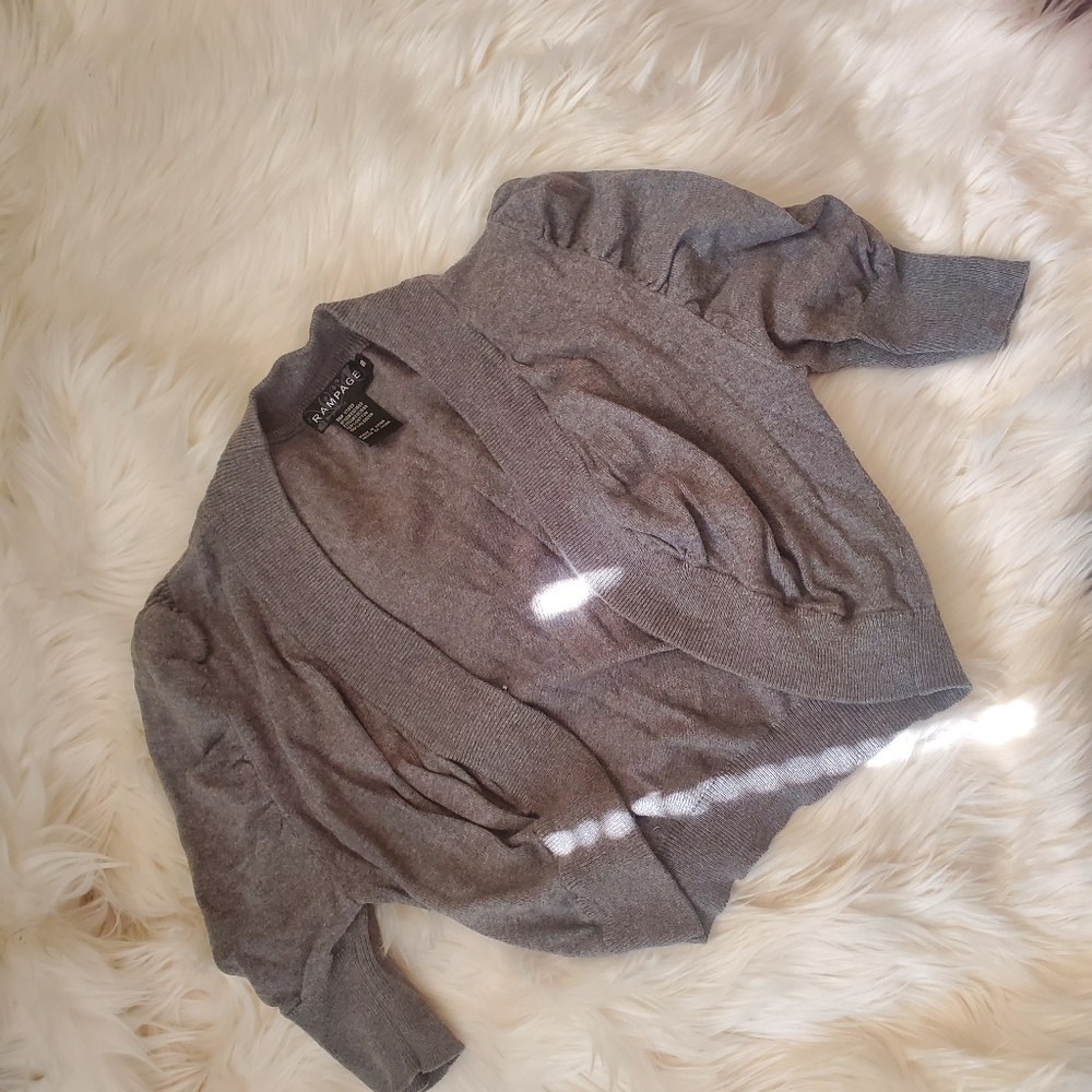 Rampage Ruched Grey Mid Length Sleeve Cropped Cardigan